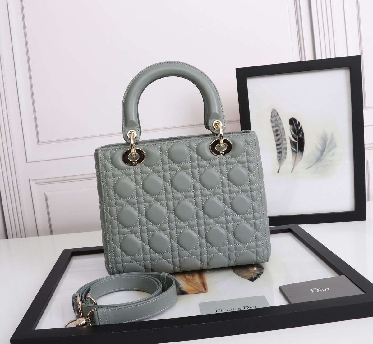 Medium Lady Dior Bag Gray Cannage Lambskin